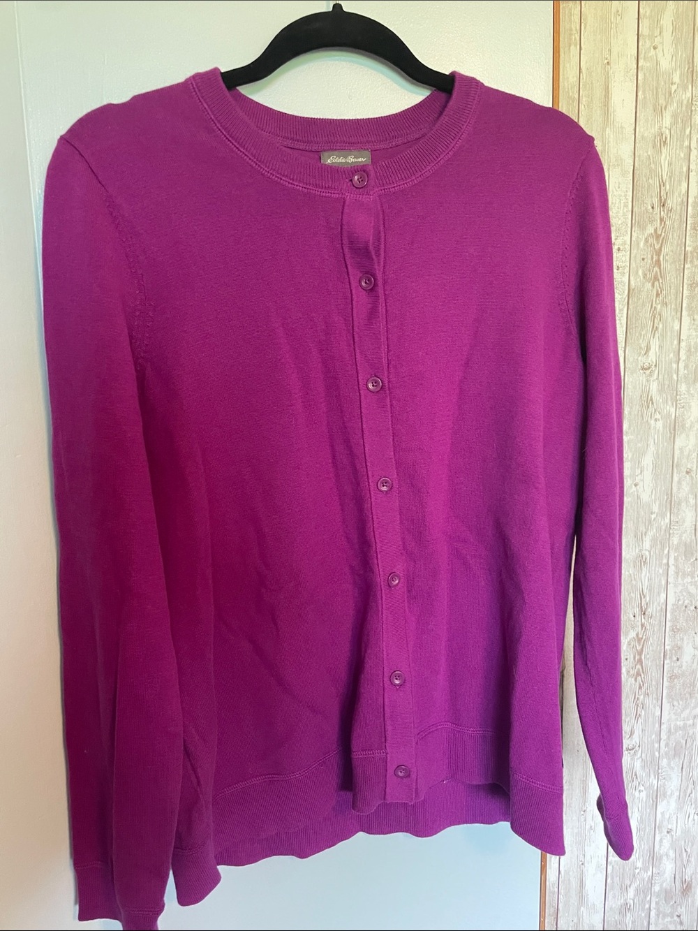 Eddie Bauer Women's Vibrant Purple Button-Front Crewneck Cardigan